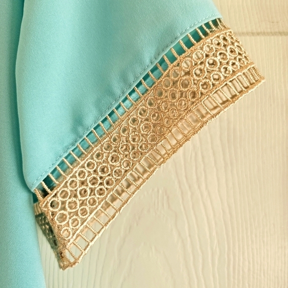 NWOT V Neck Crochet Short Sleeved Top Aqua XL - Picture 3 of 9